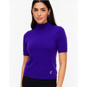 CristinaEffe Purple Short Sleeve Mock Neck Lightweight Logo Initial Front Size M